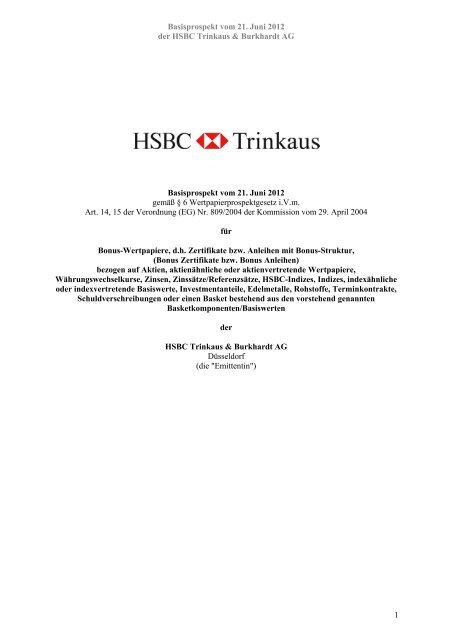 Basisprospekt vom 21. Juni 2012 der HSBC Trinkaus & Burkhardt ...