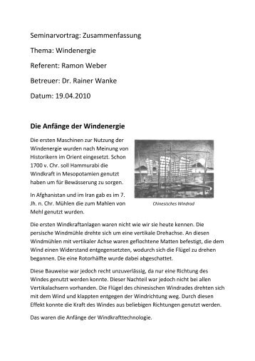Ramon Weber Betreuer: Dr. Rainer Wanke Datum: 19.04.2010 Die ...