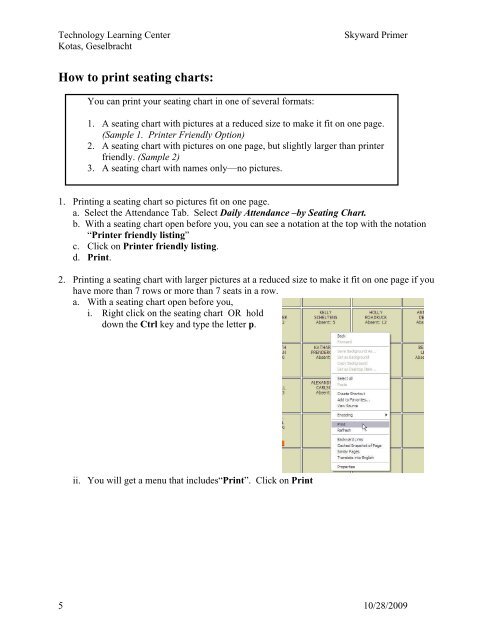 Seating Chart Size