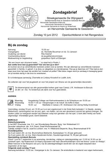 Zondagsbrief - Streekgemeente De Wijngaard
