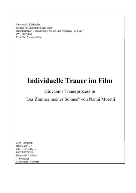 Individuelle Trauer im Film