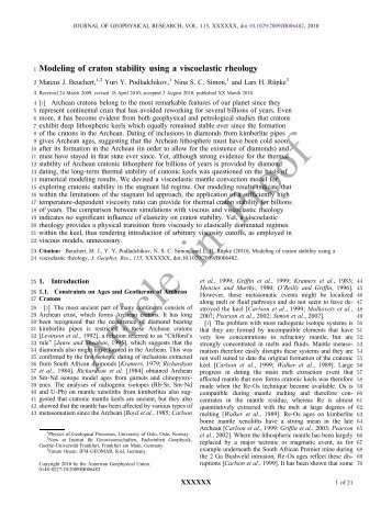 1 Modeling of craton stability using a viscoelastic rheology