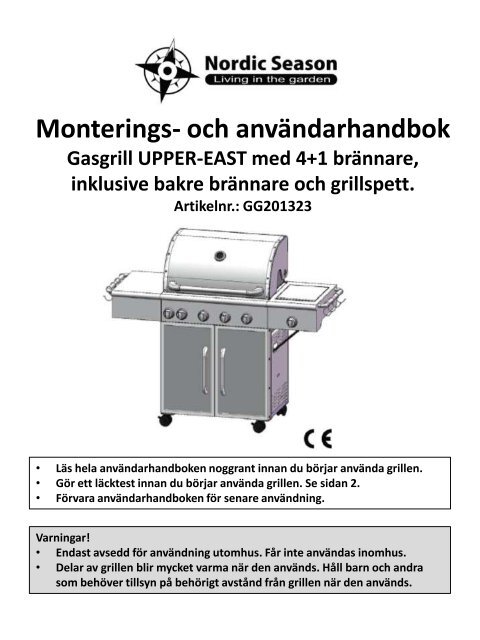 Monterings- och användarhandbok - Nordic Season Products