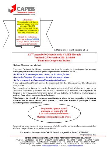 52ème Assemblée Générale de la CAPEB Hérault Vendredi 25 ...