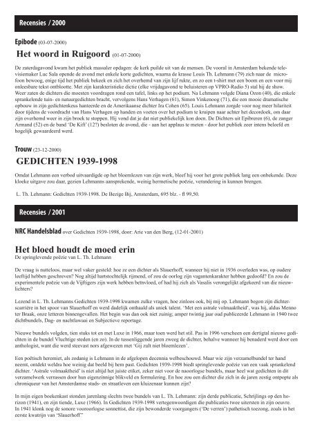 Recensies 2000- heden - Louis Lehmann