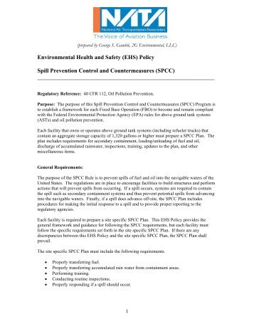 Environmental Health and Safety (EHS) Policy Spill Prevention - NATA