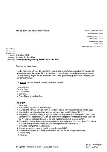 Uitnodiging en agenda Presidium 8 oktober 2012 (pdf) - Bestuur ...