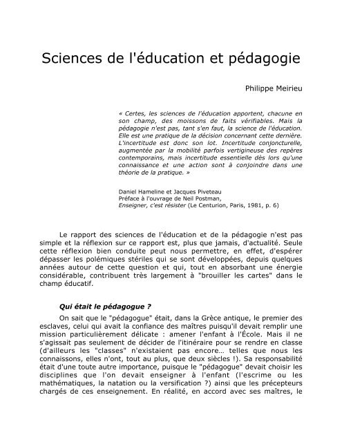 Sciences de l'éducation et pédagogie - Site de Philippe Meirieu
