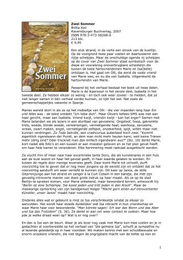 1 Zwei Sommer Britta Keil Ravensburger Buchverlag, 2007 ISBN ...
