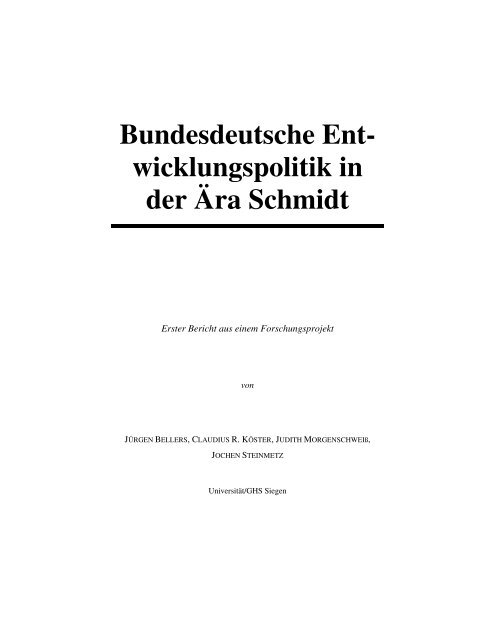 Bundesdeutsche Ent- wicklungspolitik in der Ära ... - Jürgen Bellers