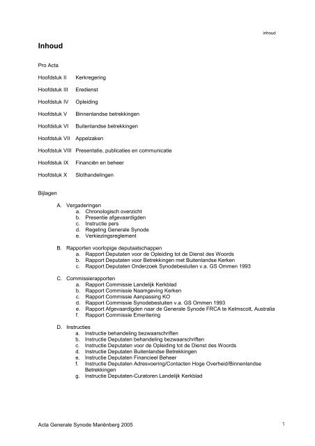 Acta van de Generale Synode te Mariënberg 2005/2006