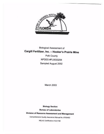 Biological Assessment of Cargill Fertilizer, Inc. - Hooker's Prairie Mine
