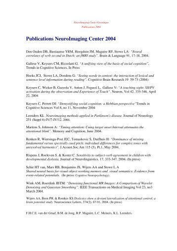 Publications NeuroImaging Center 2004 - BCN-NIC