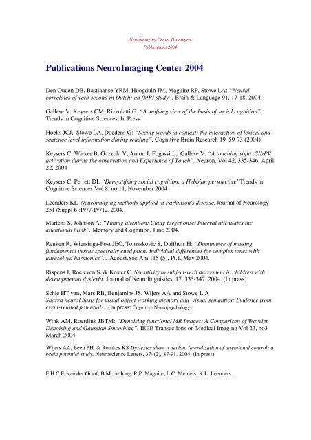 Publications NeuroImaging Center 2004 - BCN-NIC
