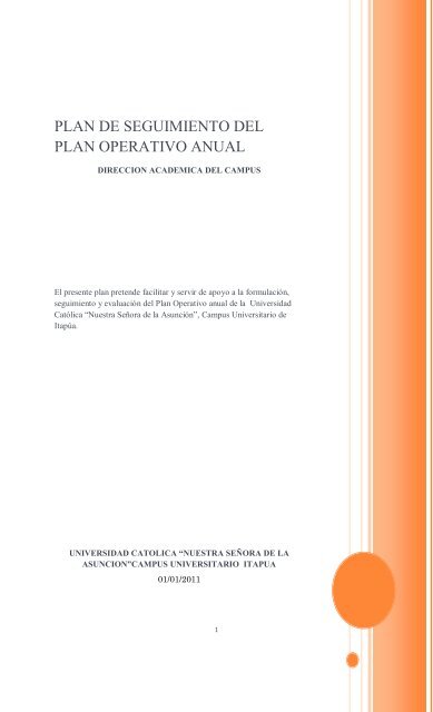 plan de seguimiento del plan operativo anual - Universidad Católica