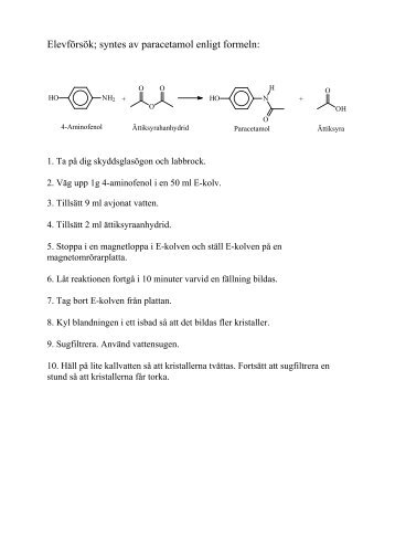 Elevförsök; syntes av paracetamol enligt formeln: