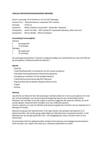 Verslag Participantenvergadering 2012 - Meewind