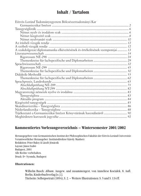 Tanegységlista - ELTE BTK Germanisztikai Intézet - Eötvös Loránd ...