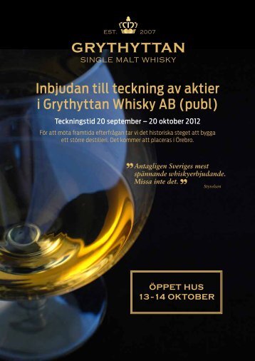 Inbjudan till teckning av aktier i Grythyttan Whisky AB (publ)