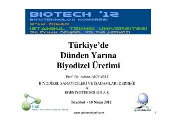 Türkiye'de Dünden Yarına Biyodizel Üretimi - Ege Biyoteknoloji AS