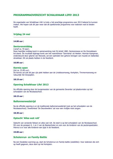 Programmaoverzicht SL! 2013 - Schalkhaar Life!