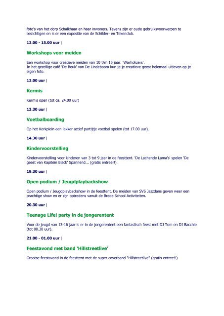 Programmaoverzicht SL! 2013 - Schalkhaar Life!