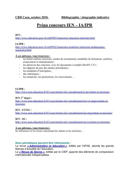 Prépa Concours Ien Centre Rectoral De Documentation