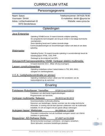 Bekijk mijn CV - vCard Saeys Dimitri