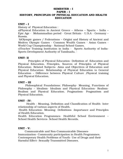 I Paper I History Principles Of Physical Education I Paper I History Principles Of Physical Education
