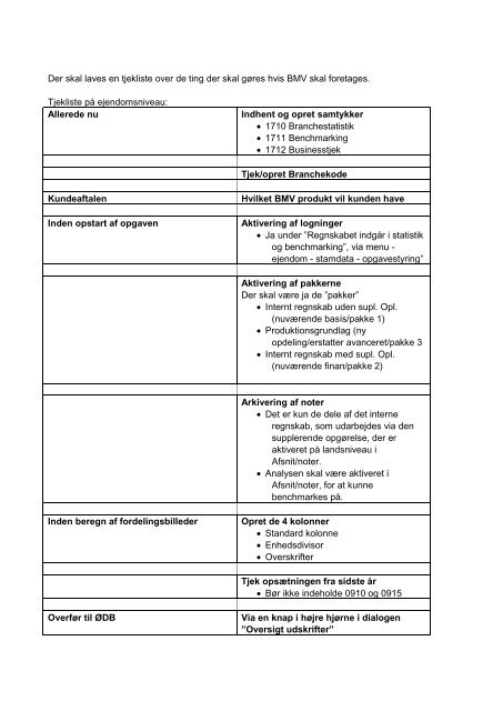 Der skal laves en tjekliste over de ting der skal gøres hvis BMV skal ...