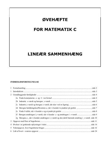 ØVEHÆFTE FOR MATEMATIK C LINEÆR SAMMENHÆNG