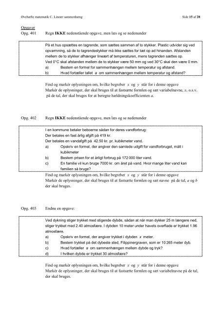 ØVEHÆFTE FOR MATEMATIK C LINEÆR SAMMENHÆNG