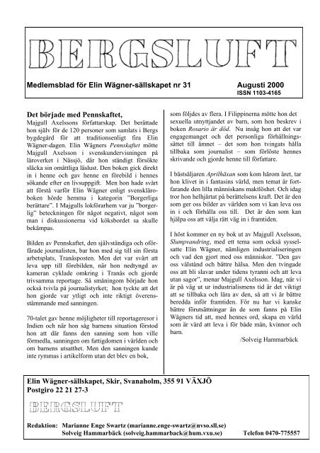 Nr 31, augusti 2000 - Elin Wägner-sällskapet