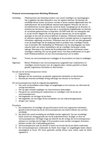 Protocol vertrouwenspersoon Stichting Wielewaal ... - De Wielewaal