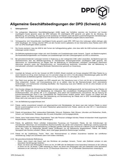 Allgemeine Geschäftsbedingungen der DPD (Schweiz) AG