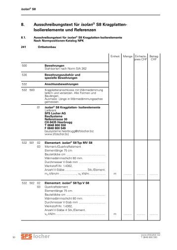 8. Ausschreibungstext für isolan® S8 Kragplatten- Isolierelemente ...