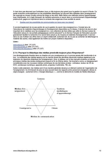 Didactique Ordinateur dans l'enseignement ... - Guides DE  - Educa