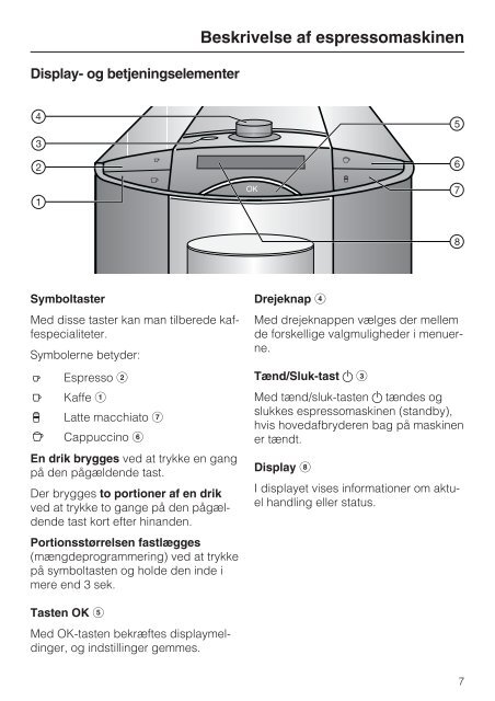 Brugsanvisning Fritstående espressomaskine CM ... - Miele Danmark