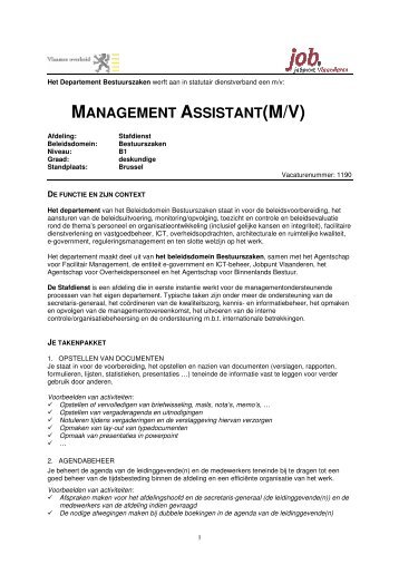 MANAGEMENT ASSISTANT(M/V) - Jobpunt Vlaanderen