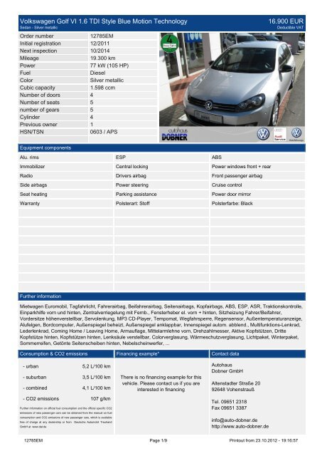 Volkswagen Golf Variant Style 1 6 Tdi Dpf Autohaus Dobner