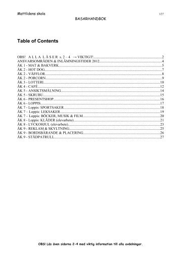 Mattlidens skola - Basarhandbok - Mattlidens föräldraförening