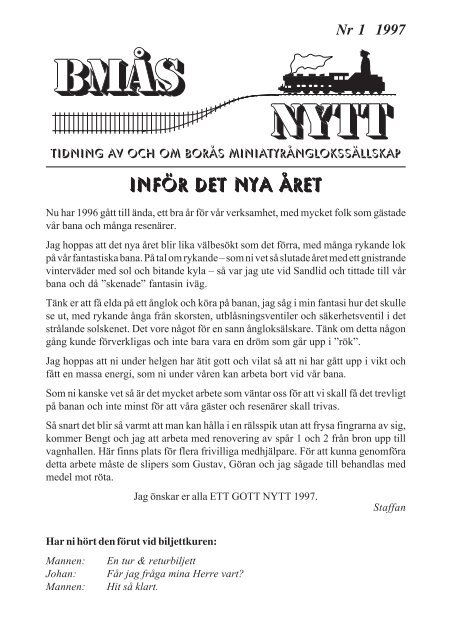 BMÅS-NYTT Nr 1 År 1997 - Borås Miniatyrånglokssällskap