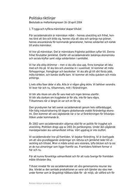 Politiska riktlinjer.pdf - Socialdemokraterna