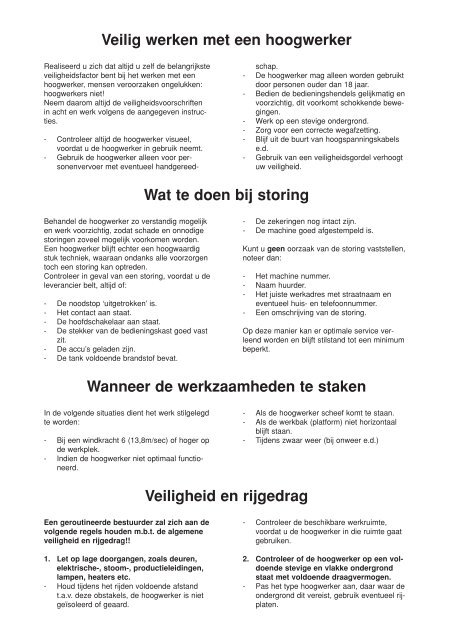 Algemene bedieningsinstructie hoogwerkers - Hws