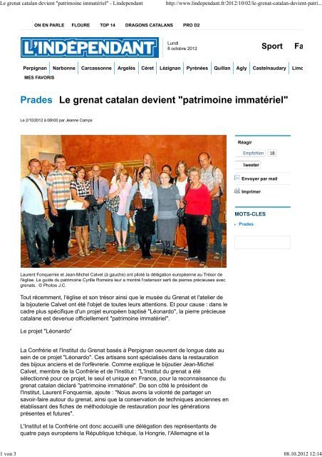 Le grenat catalan devient &quot;patrimoine immat ... - Leonardo Project