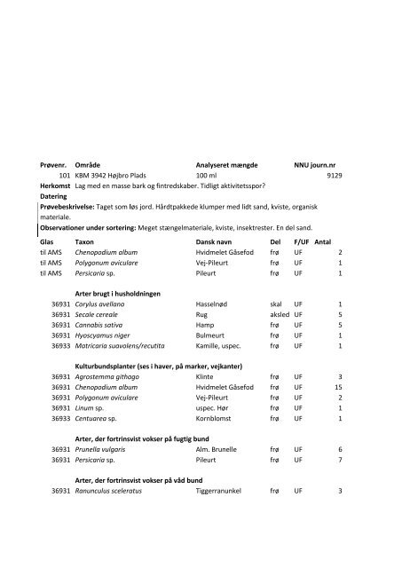 Bilag til udgravningsberetningen Højbro Plads (KBM3934 og 3942)