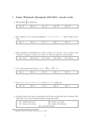 1 Junior Wiskunde Olympiade 2010-2011: tweede ronde - VWO