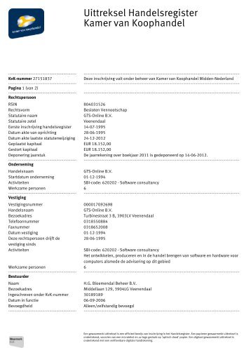 Uittreksel Handelsregister Kamer van Koophandel