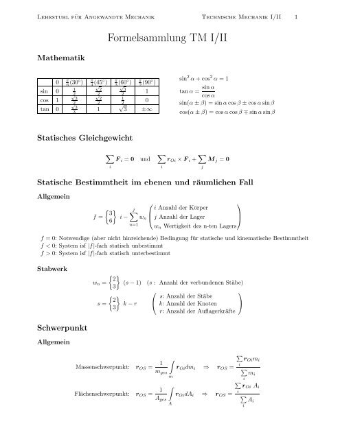 Formelsammlung TM I/II