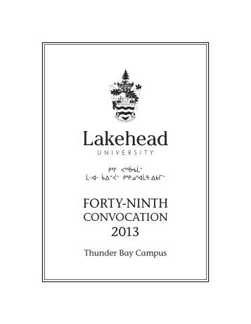 Thunder Bay Campus Convocation Program - Lakehead University